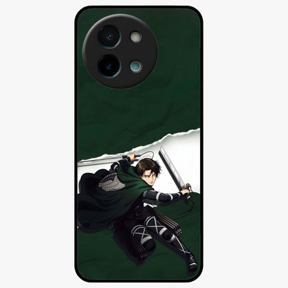 Emerald War Vanguard Glass Case showing flat back view with powerful warrior themed artwork and glossy glass finish.