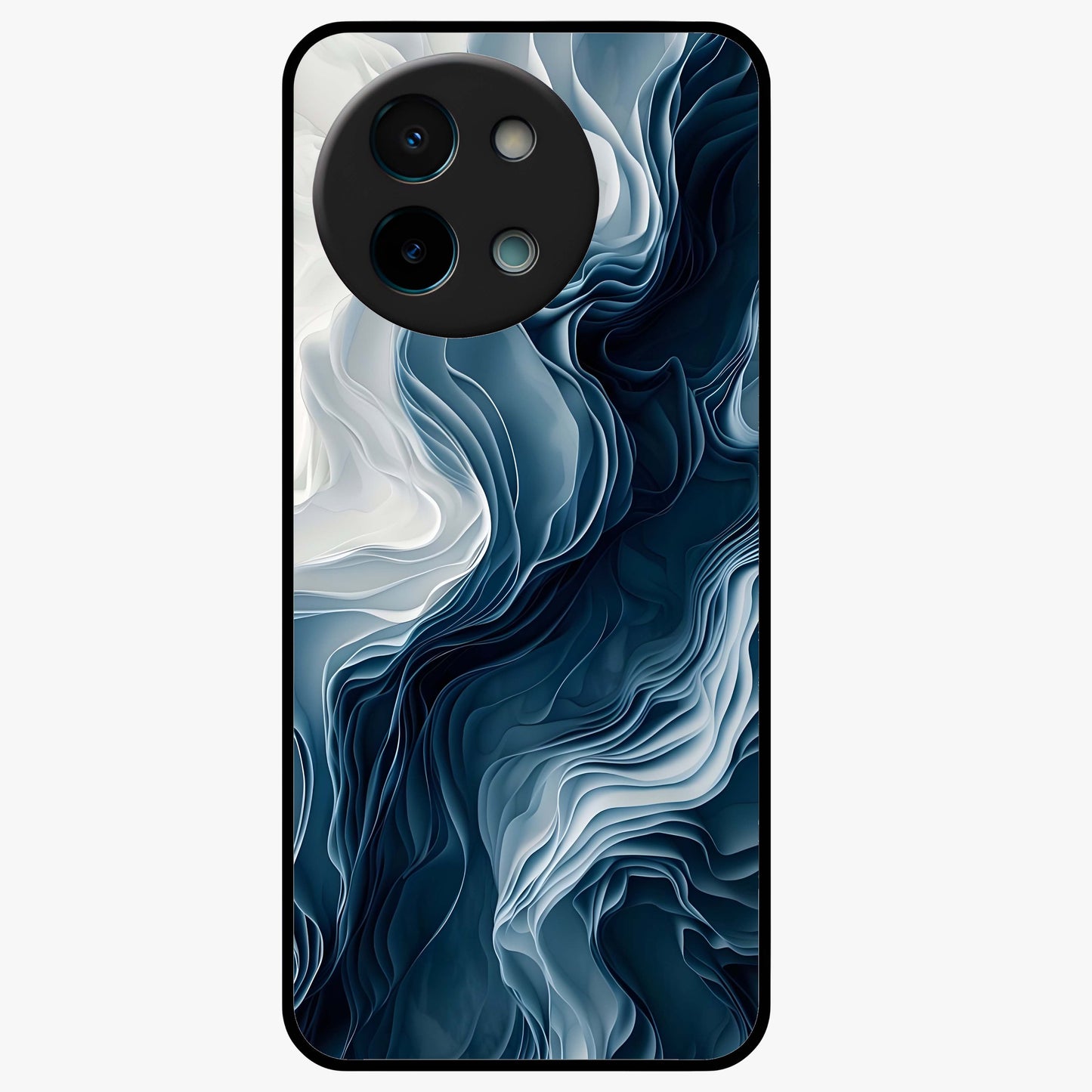 Ethereal Paper Marble Glass Case showing flat back view with soft marble paper texture artwork and glossy glass finish.