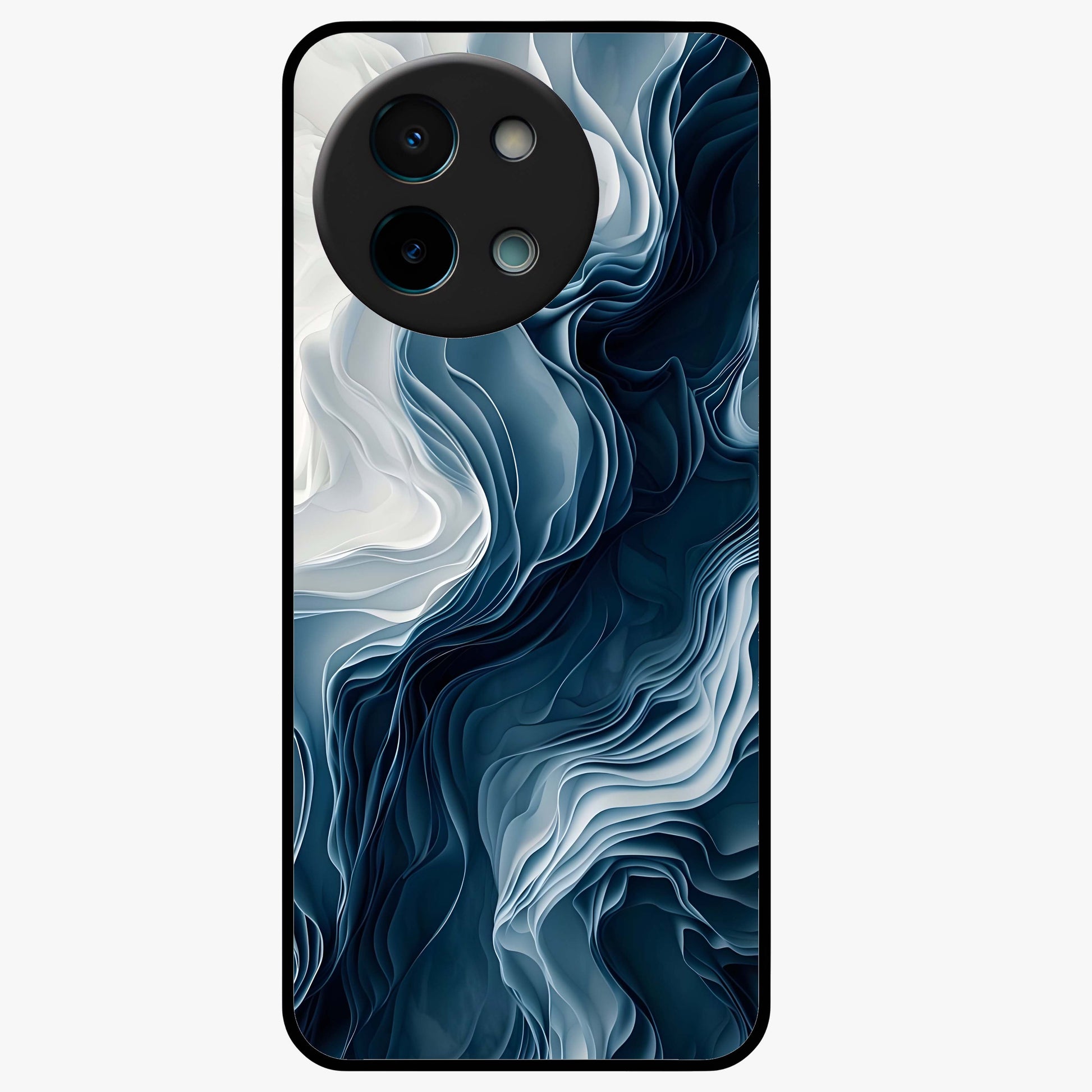 Ethereal Paper Marble Glass Case showing flat back view with soft marble paper texture artwork and glossy glass finish.