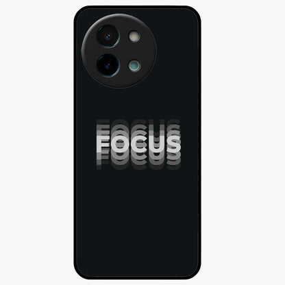 Focus Mode On Glass Case showing flat back view with bold motivational typography design and glossy glass finish.