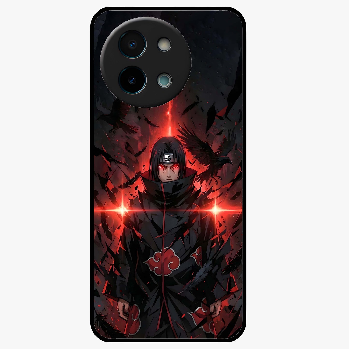 Focused Blade Discipline Glass Case showing flat back view with warrior sword themed artwork and glossy glass finish.