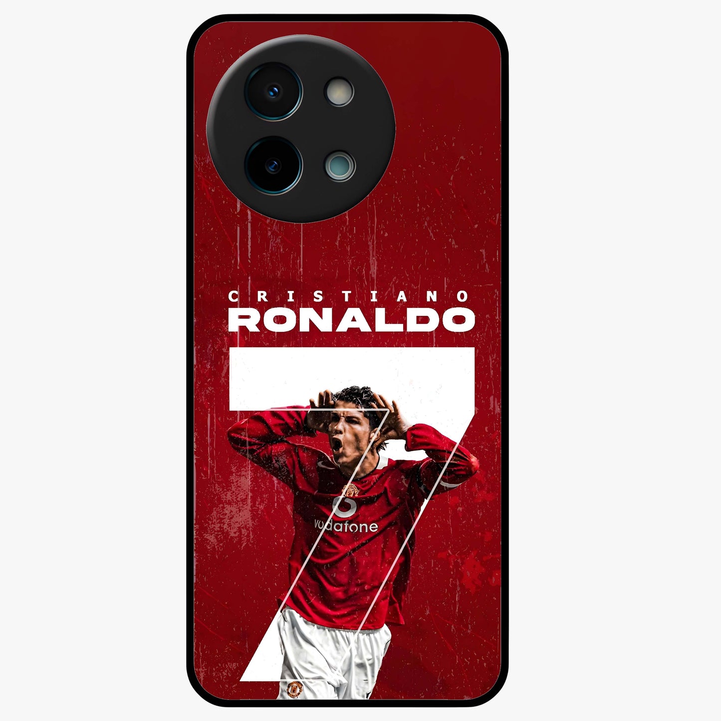 Goal Celebration Legacy Glass Case showing flat back view with football celebration inspired artwork and glossy glass finish.