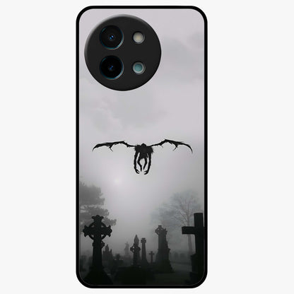 Graveyard Shadow Descent Glass Case showing flat back view with dark graveyard themed artwork and glossy glass finish.