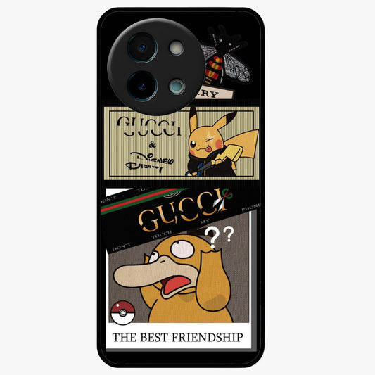 Gucci Play Mashup Glass Case showing flat back view with luxury inspired graphic artwork and glossy glass finish.