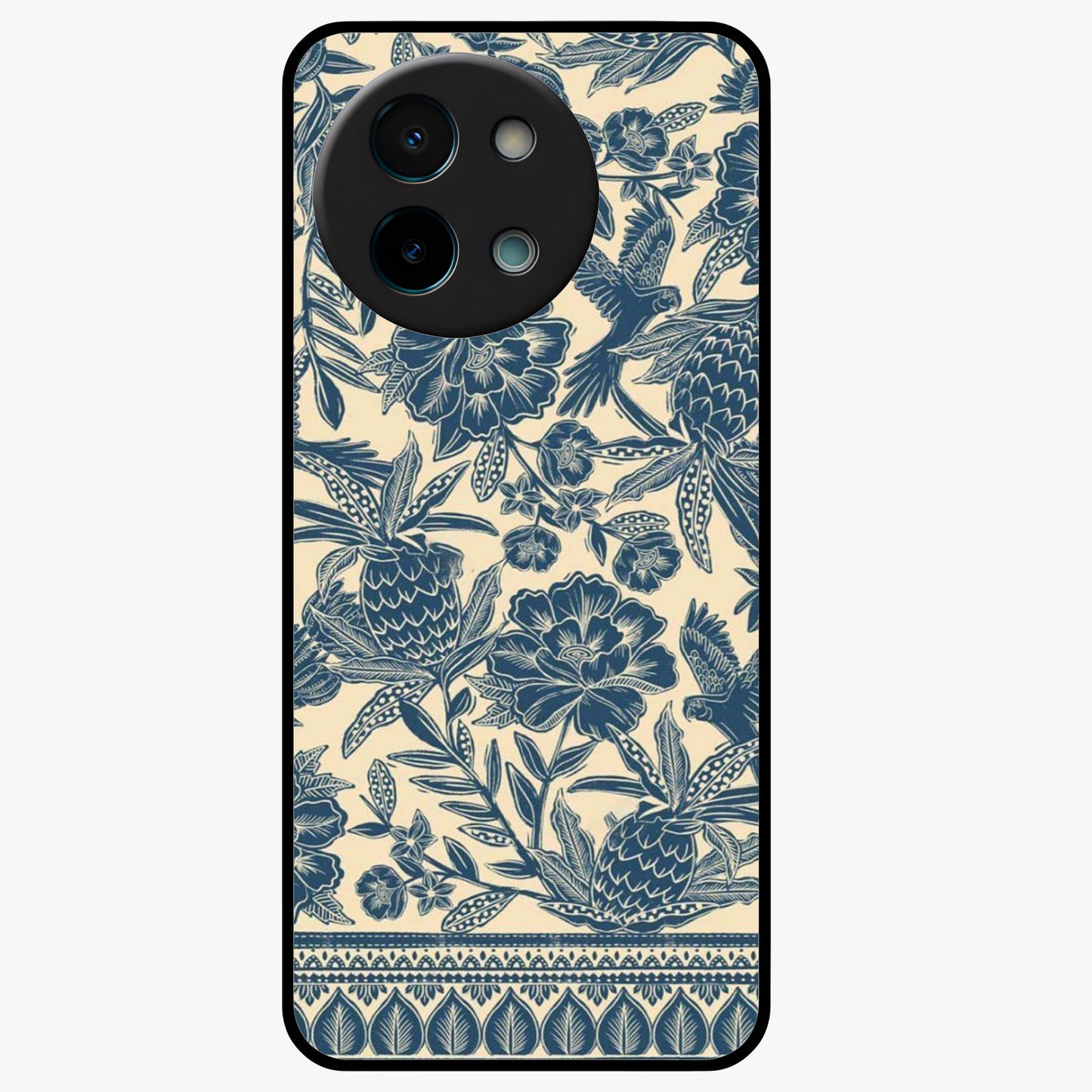 Heirloom Wild Bloom Glass Case showing flat back view with vintage inspired wild flower artwork and glossy glass finish.