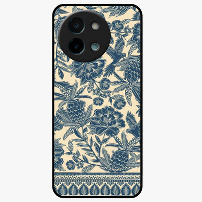 Heirloom Wild Bloom Glass Case showing flat back view with vintage inspired wild flower artwork and glossy glass finish.
