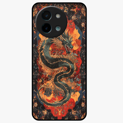 Inferno Dragon Soul Glass Case showing flat back view with fiery dragon artwork and glossy glass finish.