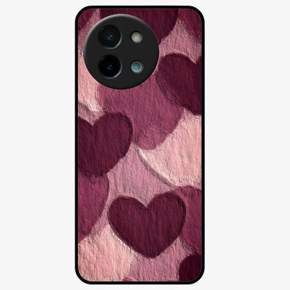 Layered Paper Hearts Glass Case showing flat back view with layered paper heart artwork and glossy glass finish.