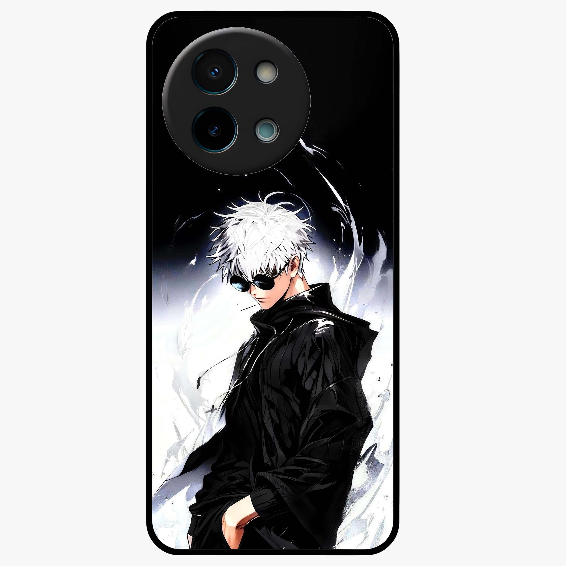 Limitless Shadow King Glass Case showing flat back view with powerful shadow warrior artwork and glossy glass finish.