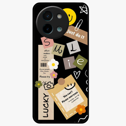Lucky Aesthetic Collage Glass Case showing flat back view with trendy aesthetic collage artwork and glossy glass finish.