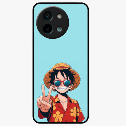 Luffy Summer Anime Vibe Glass Case showing flat back view with vibrant anime character artwork and glossy glass finish.