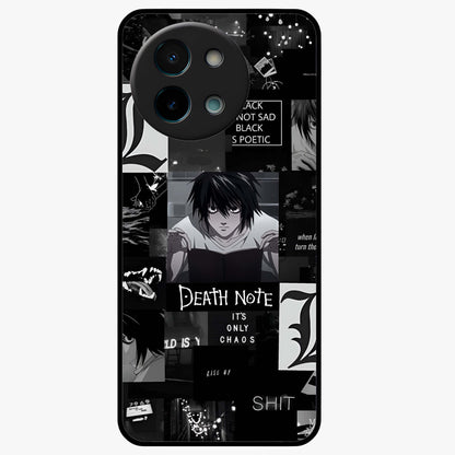 Midnight Chaos Mind Glass Case showing flat back view with abstract dark themed artwork and glossy glass finish.