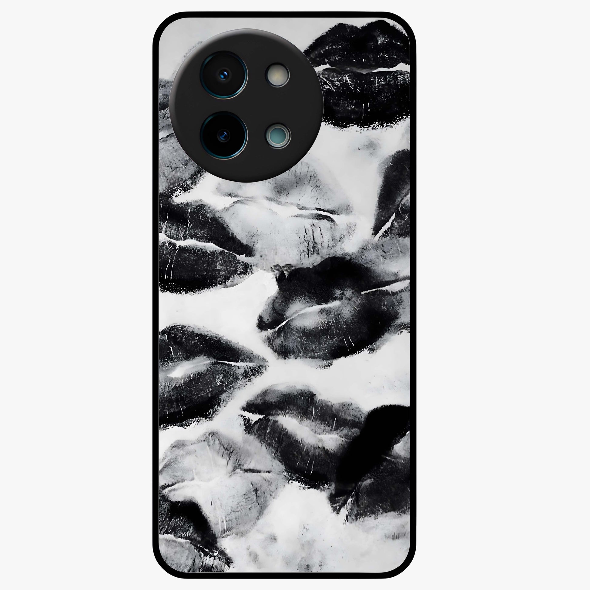 Midnight Kiss Marks Glass Case showing flat back view with lipstick kiss mark artwork and glossy glass finish.