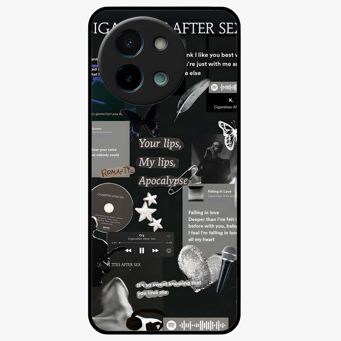 Midnight Love Echo Glass Case showing flat back view with romantic midnight themed artwork and glossy glass finish.
