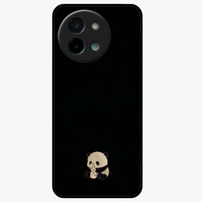 Midnight Panda Love Glass Case showing flat back view with cute panda themed artwork and glossy glass finish.