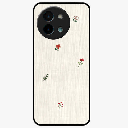 Minimal Petal Whispers Glass Case showing flat back view with soft minimal floral artwork and glossy glass finish.