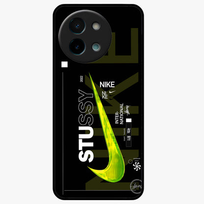 Neon Street Edition Glass Case showing flat back view with neon street style artwork and glossy glass finish.
