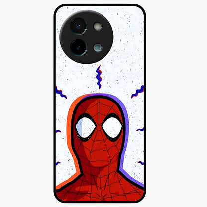 Omg Spiderman Glass Case showing flat back view with bold superhero inspired artwork and glossy glass finish.