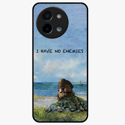 Peace Beyond War Glass Case showing flat back view with symbolic peace themed artwork and glossy glass finish.