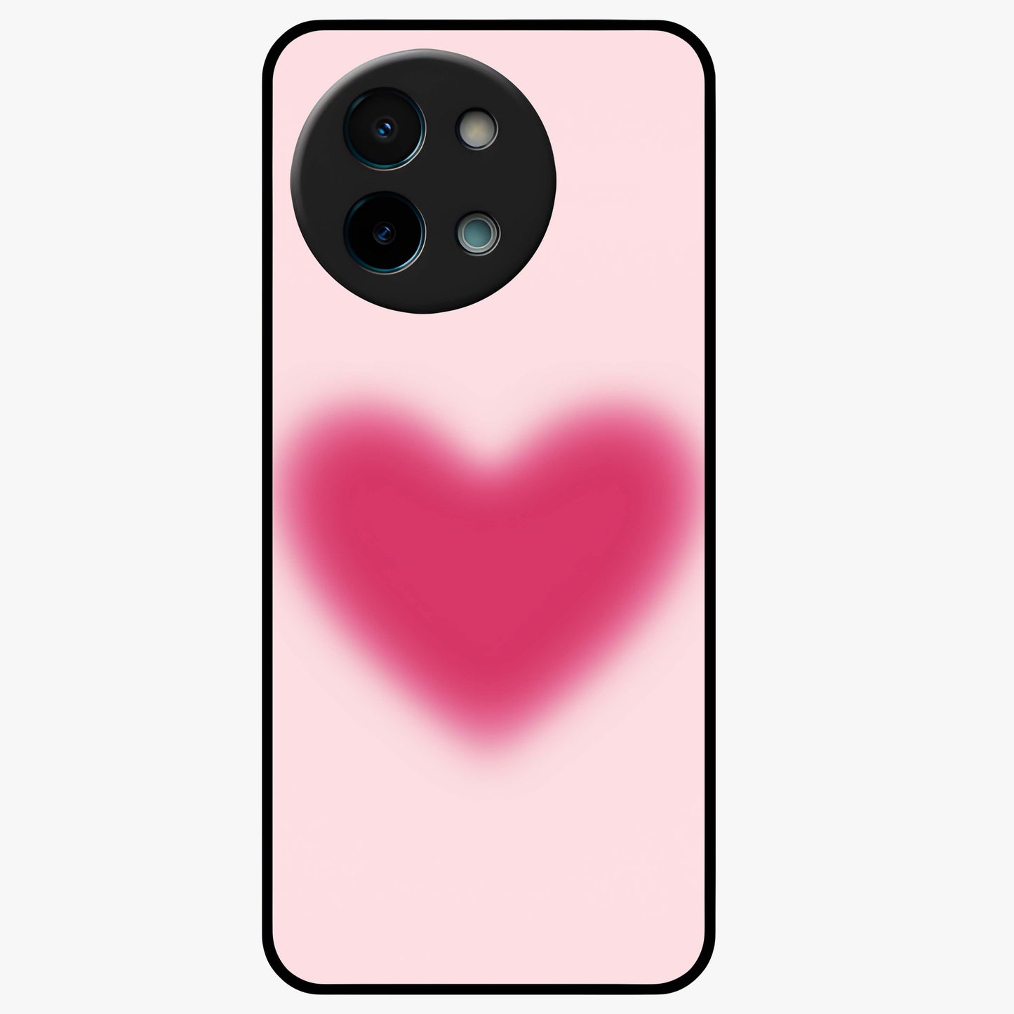 Pink Aura Heart Glass Case showing flat back view with glowing heart artwork and glossy glass finish.
