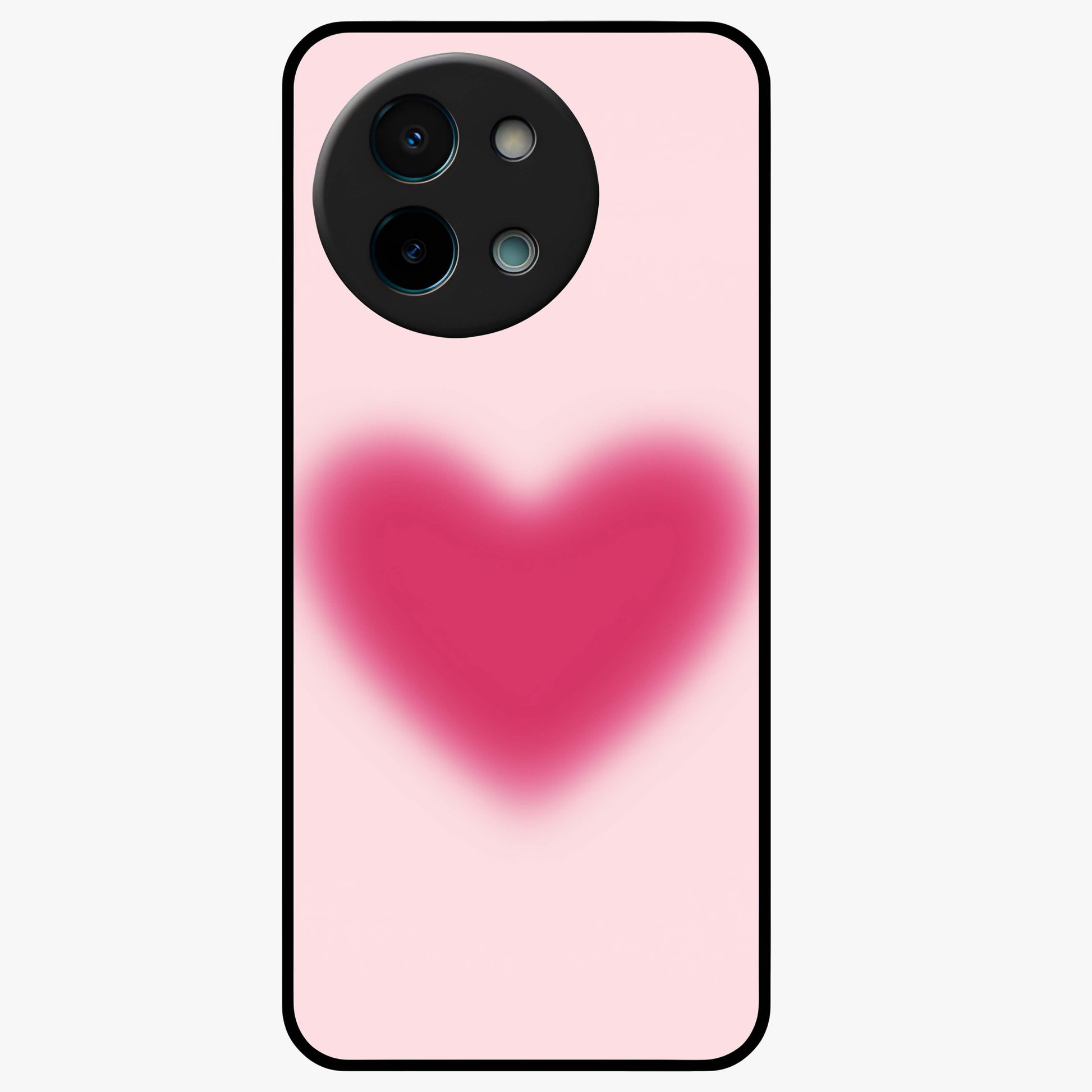 Pink Aura Heart Glass Case showing flat back view with glowing heart artwork and glossy glass finish.