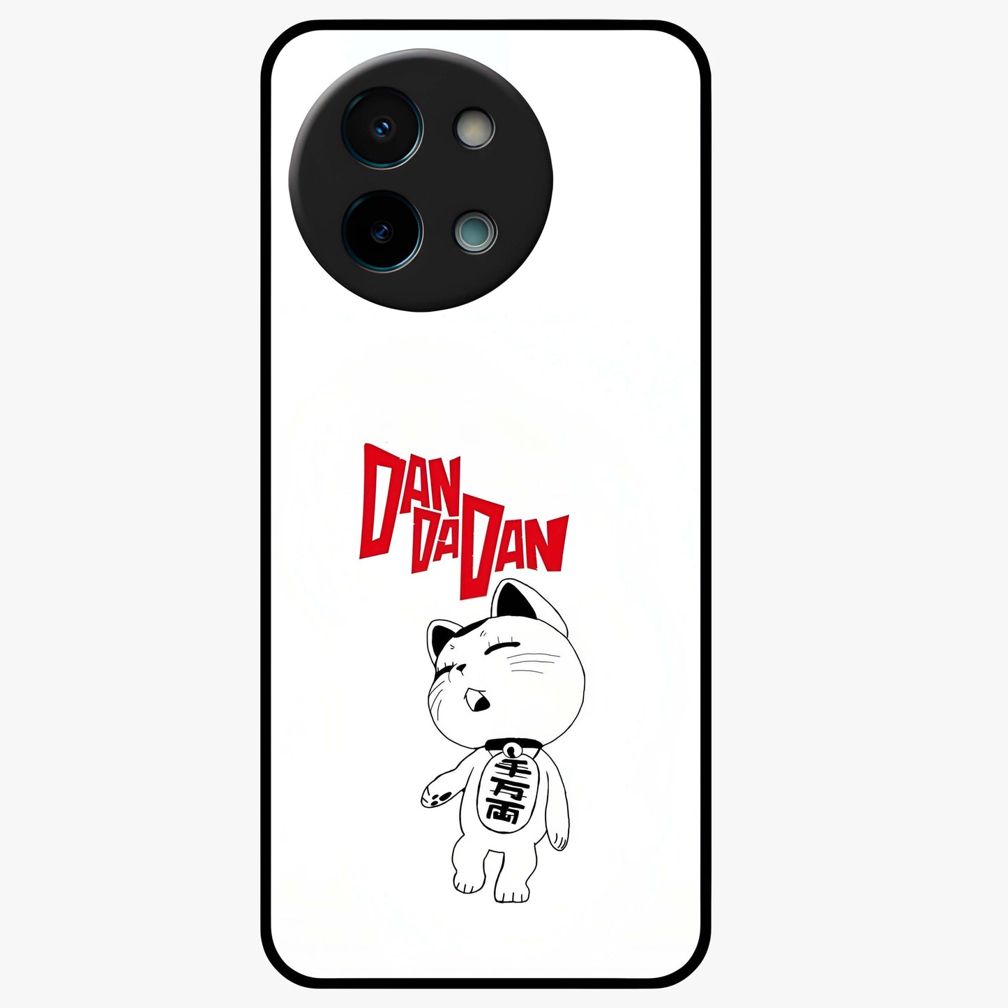 Playful Spirit Charm Glass Case showing flat back view with cheerful charm themed artwork and glossy glass finish.