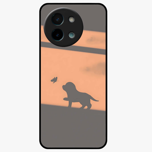 Puppy Shadow Art Glass Case showing flat back view with cute puppy shadow style artwork and glossy glass finish.