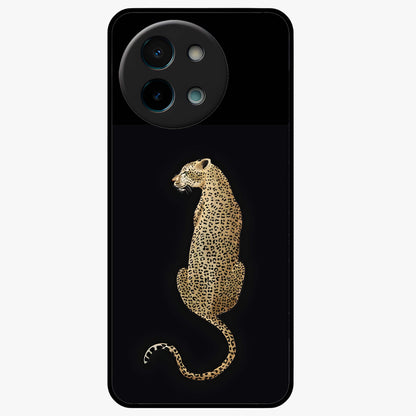 Regal Leopard Glass Case showing flat back view with bold leopard artwork and glossy glass finish.