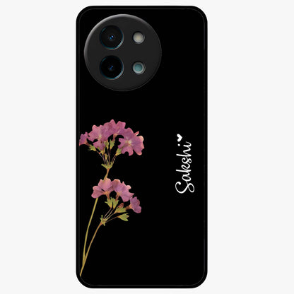 Riching Lavender Flower Custom Name Glass Case showing flat back view with lavender floral artwork and personalized name design.