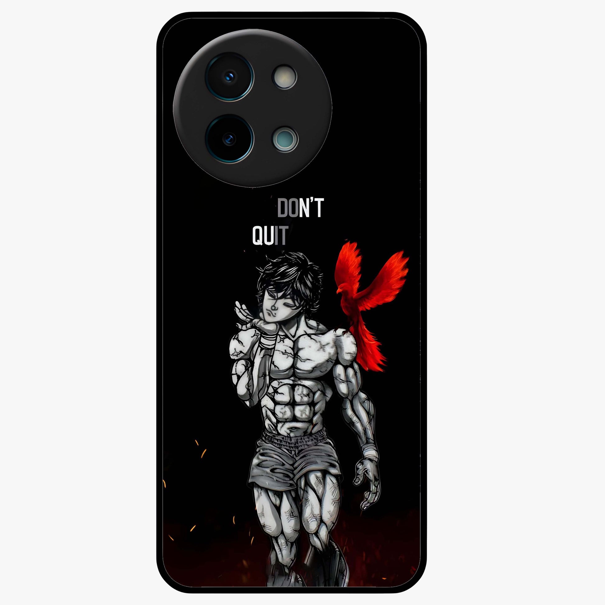 Rise Beyond Limits Glass Case showing flat back view with motivational typography artwork and glossy glass finish.