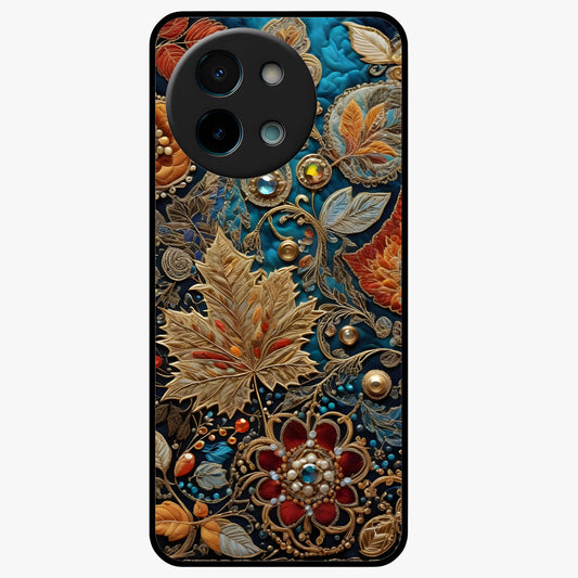 Royal Jewel Garden Glass Case showing flat back view with decorative floral garden artwork and glossy glass finish.