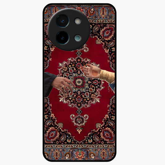 Royal Touch Reach Glass Case showing flat back view with elegant royal themed artwork and glossy glass finish.