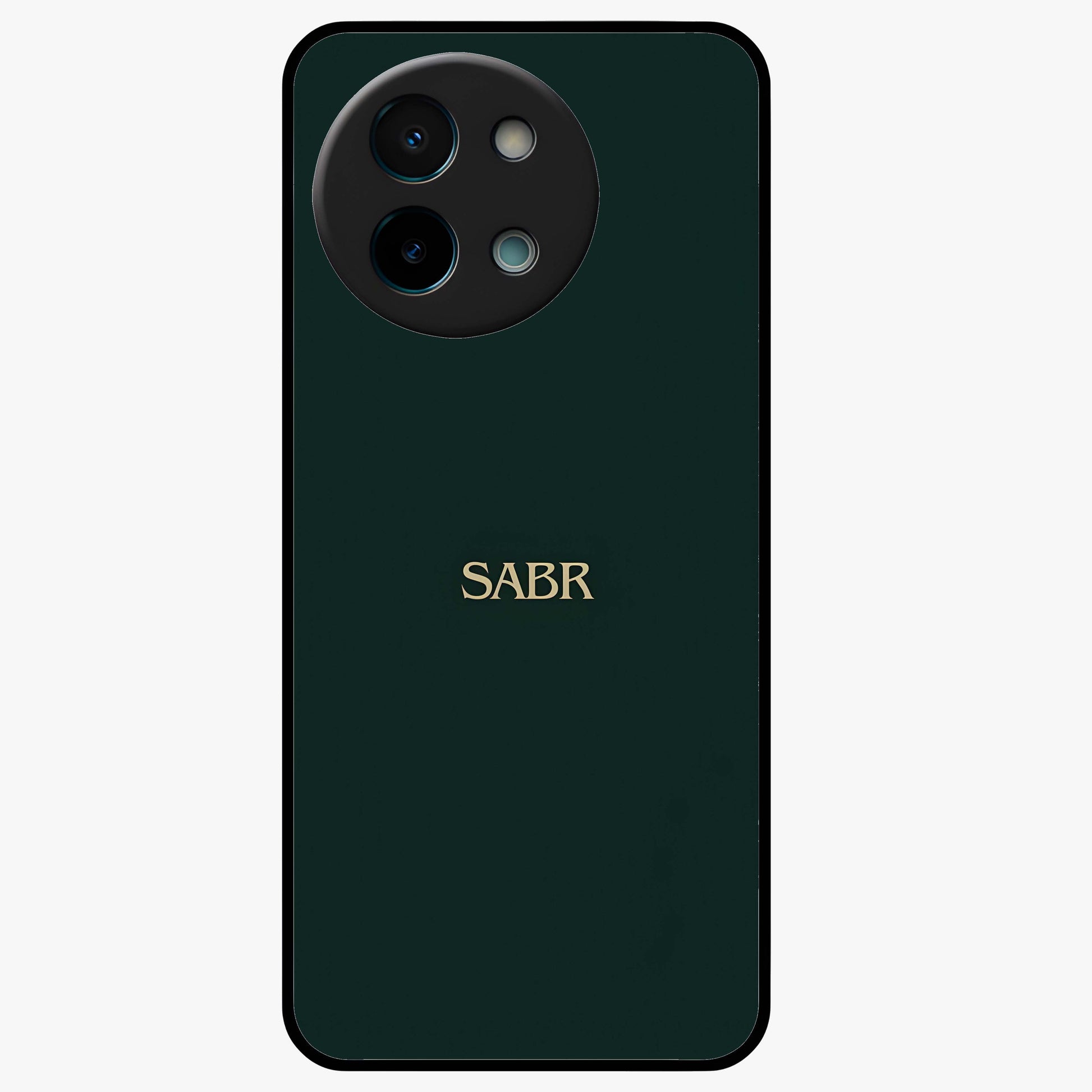 Sabr Minimal Patience Glass Case showing flat back view with minimalist typography artwork and glossy glass finish.