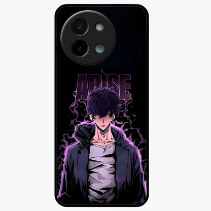 Shadow Monarch Awakening Glass Case showing flat back view with powerful dark monarch themed artwork and glossy glass finish.
