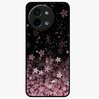 Small Starry Flowers Glass Case showing flat back view with delicate starry floral artwork and glossy glass finish.