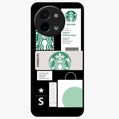 Starbucks Mocha Glass Case showing flat back view with coffee inspired artwork and glossy glass finish.