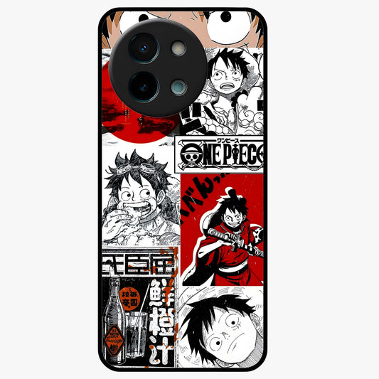 Strawhat Chaos Panels Glass Case showing flat back view with anime inspired chaos panel artwork and glossy glass finish.