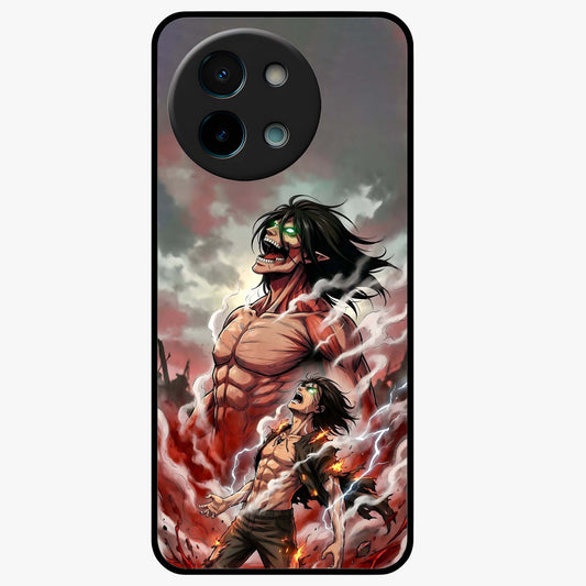 Titan Awakening Fury Glass Case showing flat back view with powerful titan inspired artwork and glossy glass finish.