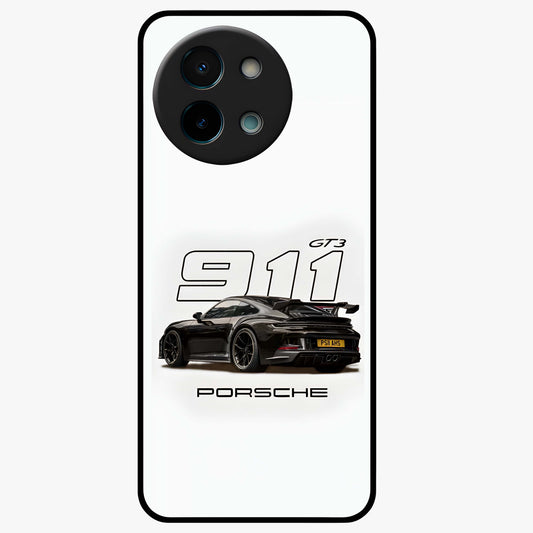 Turbo Legacy Icon Glass Case showing flat back view with iconic sports car inspired artwork and glossy glass finish.
