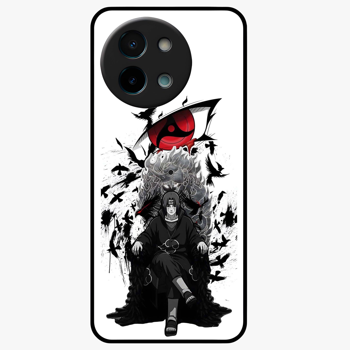 Uchiha Shadow Throne Glass Case showing flat back view with cosmic underwater themed artwork and glossy glass finish.