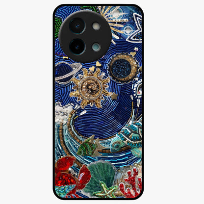 Universe Underwater Spark Glass Case showing flat back view with cosmic underwater themed artwork and glossy glass finish.