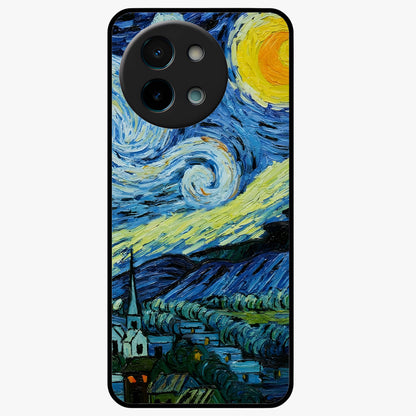 Van Gogh Art Glass Case showing flat back view with classic painterly artwork inspired by Van Gogh style and glossy glass finish.