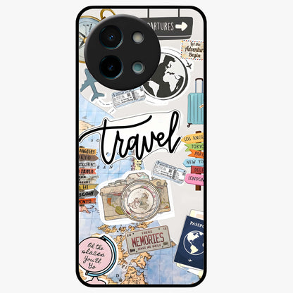 Wanderlust Journal Glass Case showing flat back view with travel inspired artwork and glossy glass finish.
