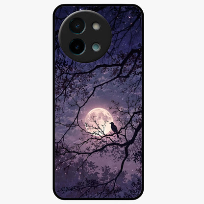 Whispering Moon Silence Glass Case showing flat back view with serene moon themed artwork and glossy glass finish.