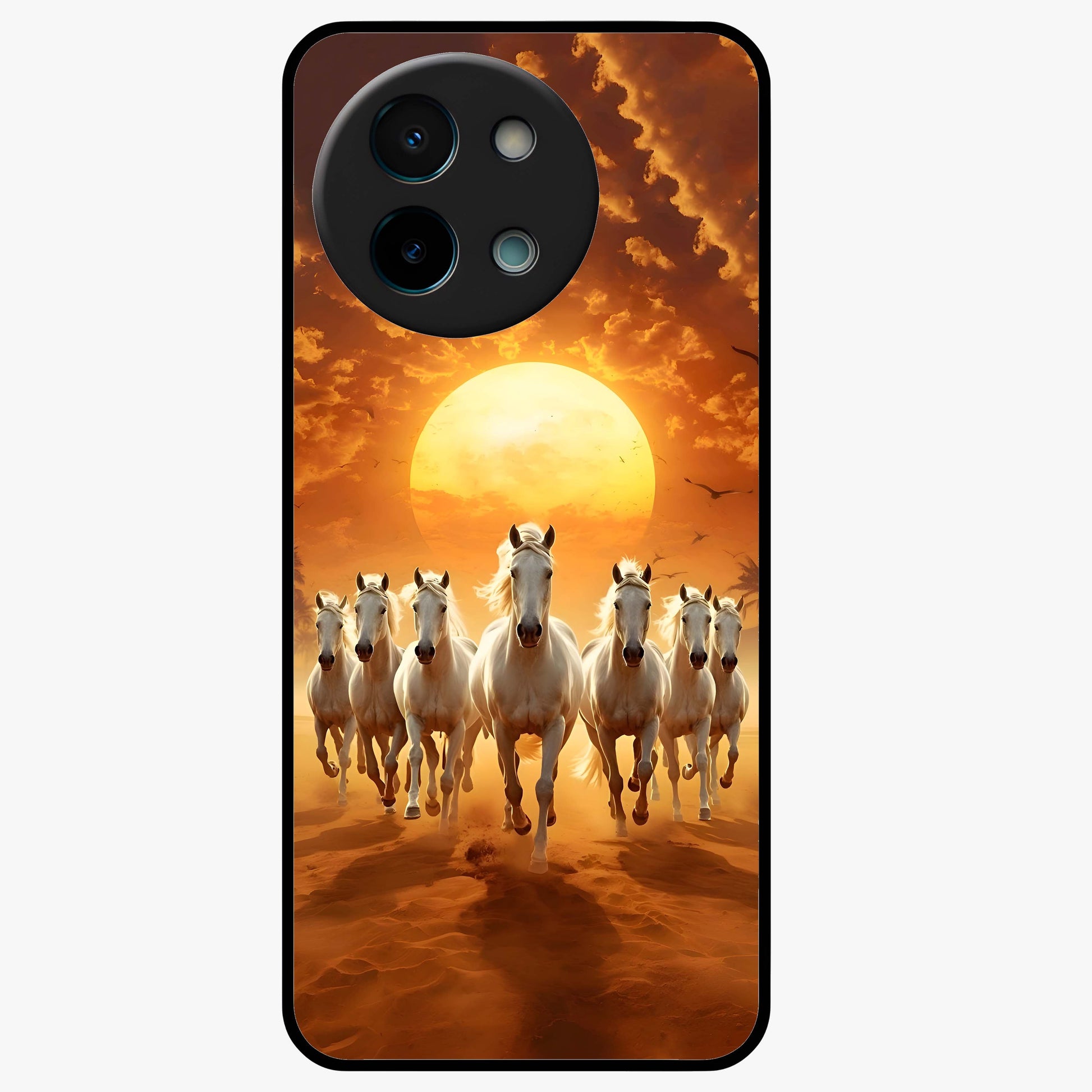Wild Sunset Majesty Glass Case showing flat back view with majestic sunset landscape artwork and glossy glass finish.