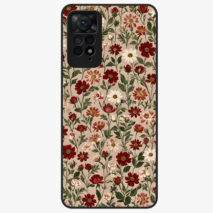 Biege Flower With Leaf Glass Case showing flat back view with soft beige floral artwork and glossy glass finish.