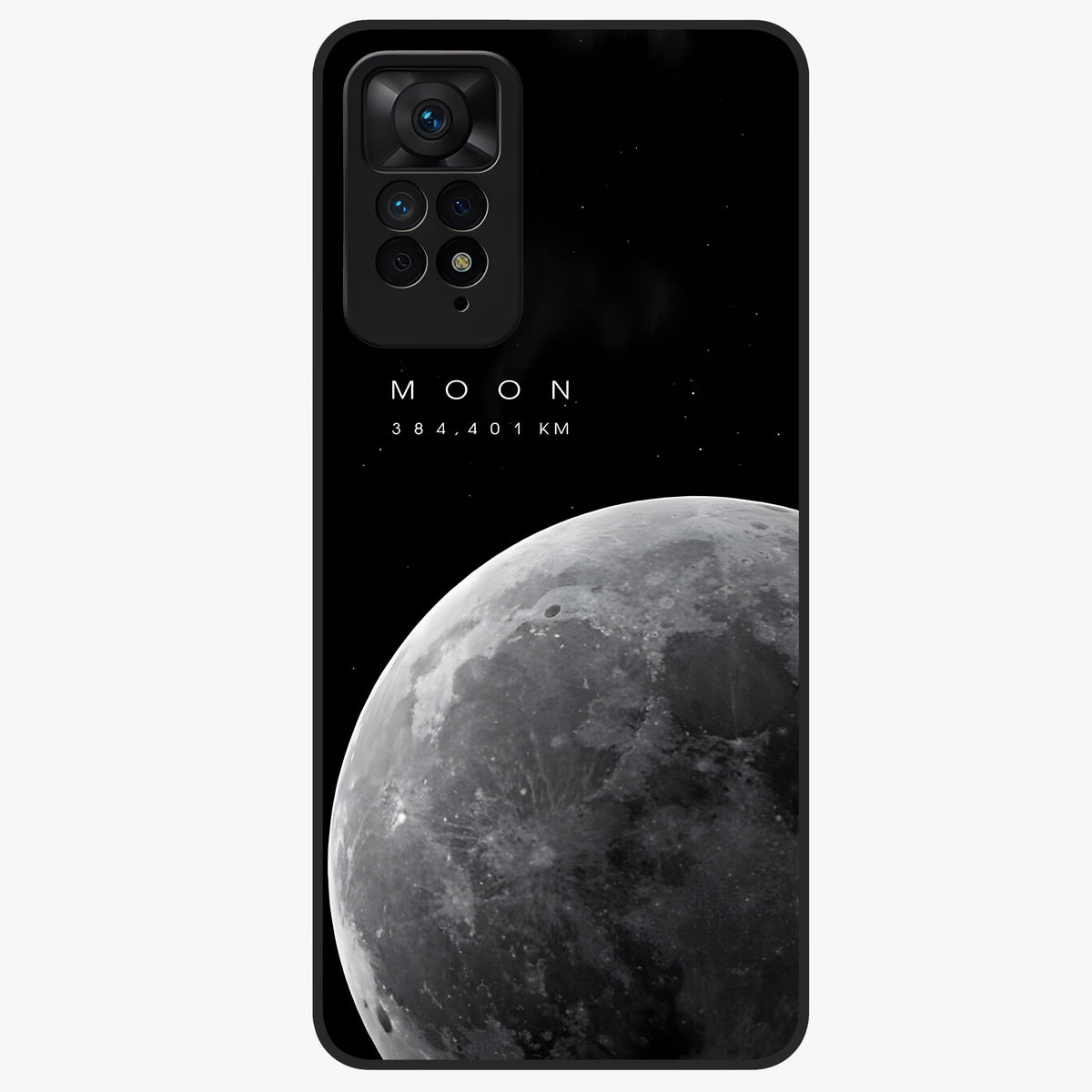 Cosmic Moon Glow Glass Case showing flat back view with glowing moon artwork and glossy glass finish.