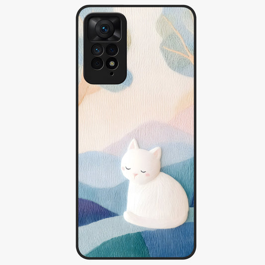 Cotton Dream Cat Glass Case showing flat back view with soft dreamy cat artwork and glossy glass finish.
