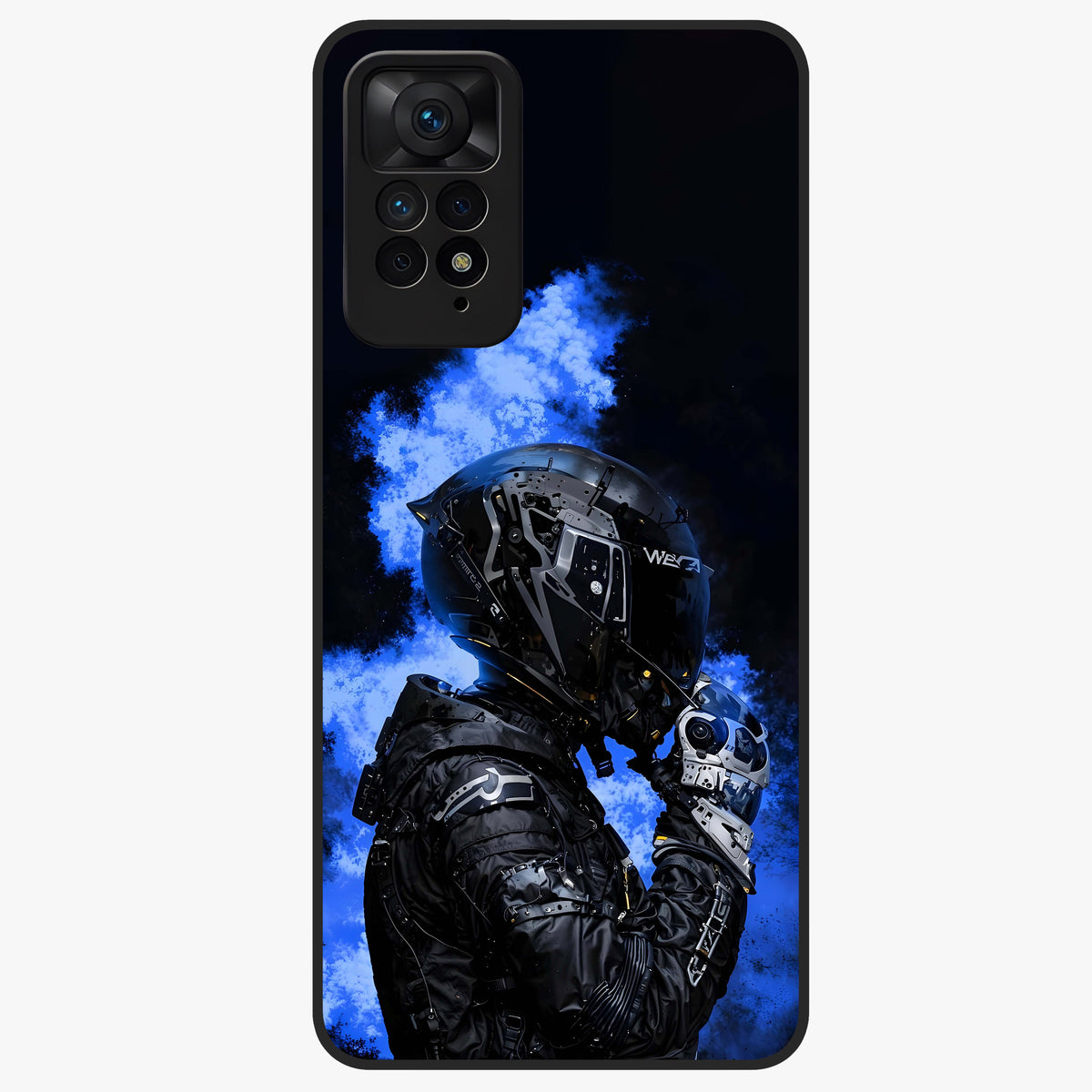 Cyber Sentinel Protocol Glass Case showing flat back view with futuristic cyber themed artwork and glossy glass finish.