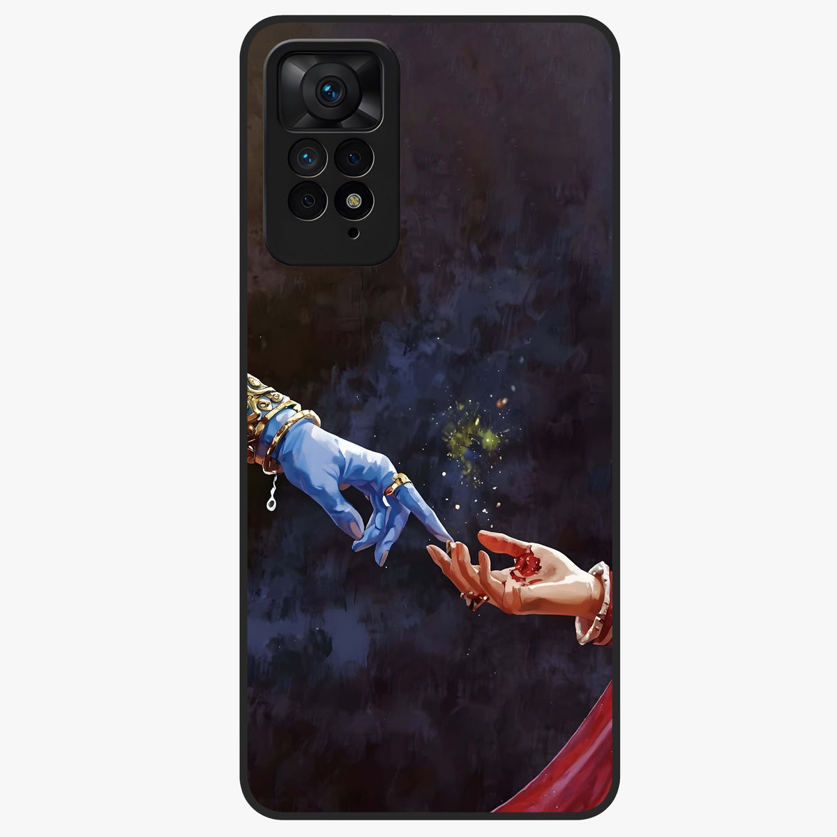 Divine Touch Eternal Glass Case showing flat back view with spiritual themed artwork and glossy glass finish.